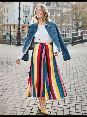 Boden Fairfax Multicolor Bright  Stripe Pleated Skirt - Brand New With Tags